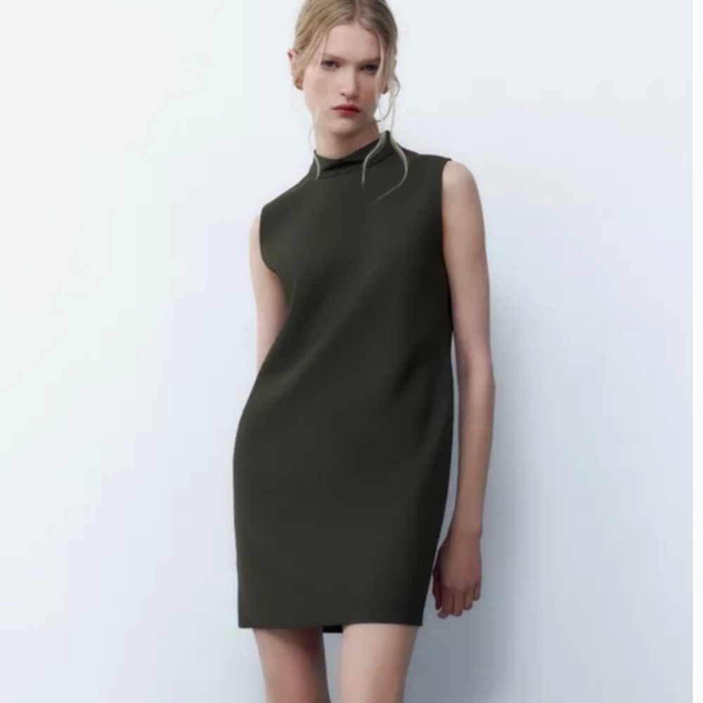 Zara Women's Elegant Olive Green Mini Dress